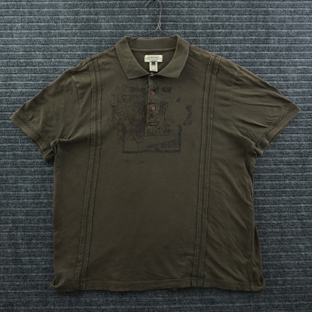 American Rag Polo Shirt Mens XL Brown Y2K Graphic Art Show Short Sleeve Seamed